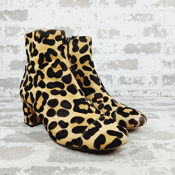 Halogen Black & Brown Leopard Printed Block Heel Ankle Boots C1049 - Picture 4 of 16